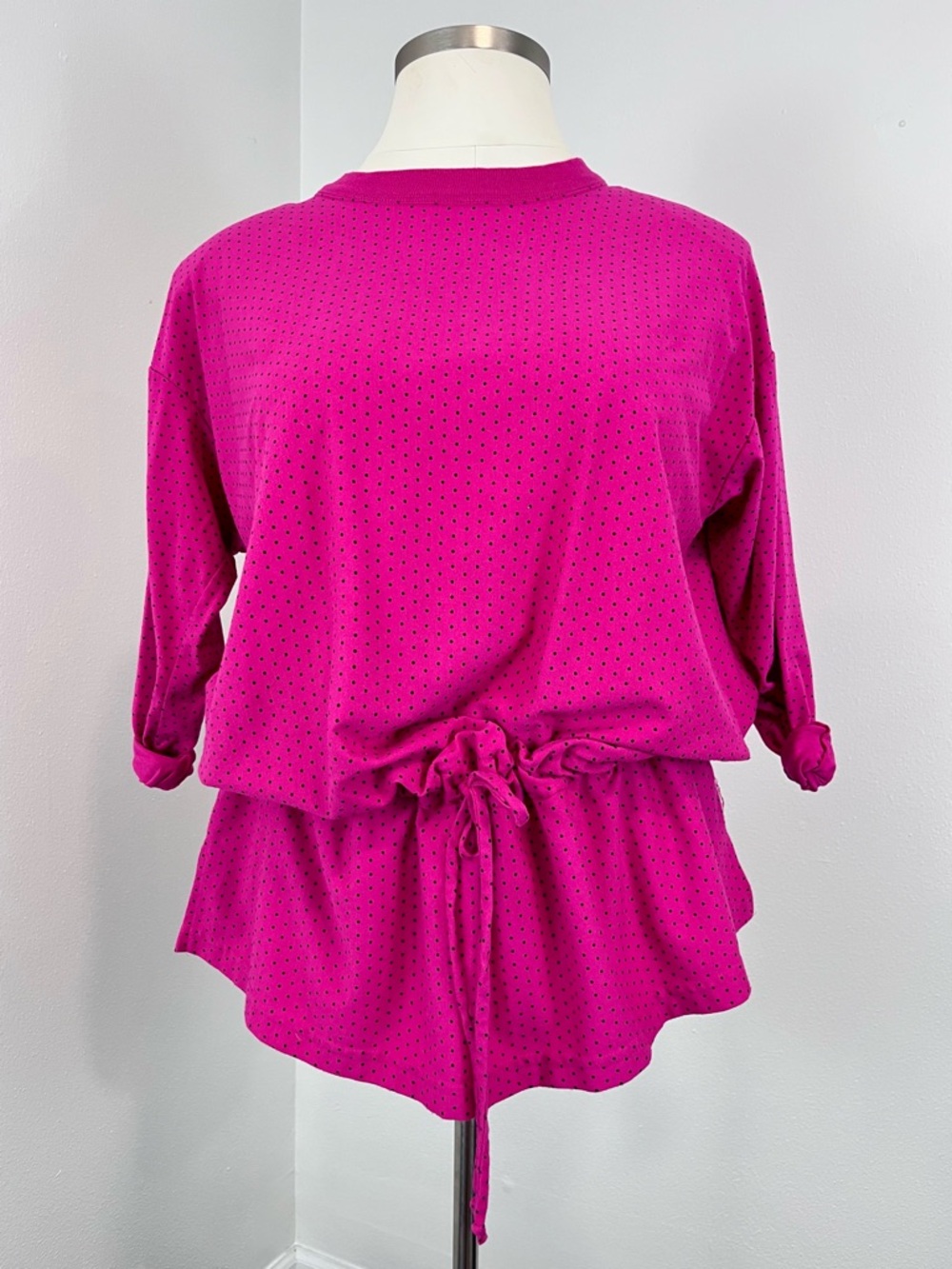 VTG 1980s Hot Pink Drawstring Tunic Top